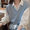 条纹衬衫女设计感小众2024秋季韩版宽松毛衣，马甲衬衣两件套装