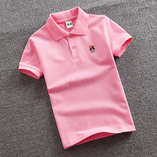 女童红色短袖男童纯棉t恤上衣儿童粉色班服校服幼儿园POLO衫小衫