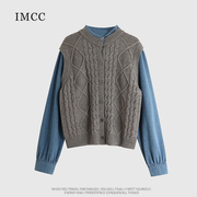 IMCC设计感小众假两件拼接背心牛仔衬衫女2024春针织衫毛衣上衣