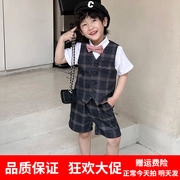 男童格子马甲套装，2023春夏六一儿童表演服童装韩版小礼服