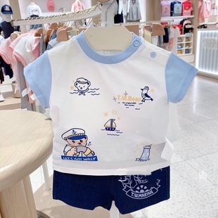 抢韩国童装 夏男女童宝海军风可爱圆领卡通短袖T恤上衣