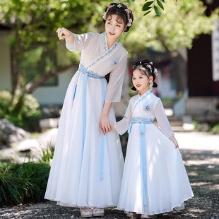 母女装夏季中国风幼儿园表演唐装女童汉服连衣裙七夕中国风亲子装
