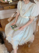 售完分享|手作服古董杂志款法式少女，手工刺绣蕾丝拼接连衣裙
