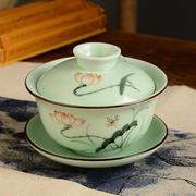 l景德镇手绘青瓷茶具，家用荷花功夫陶瓷套装整套龙泉鱼茶杯泡茶茶