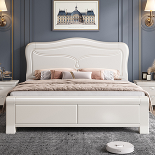 白色实木床1.8米主卧现代简约经济型气压抽屉储物公主床1.5米婚床