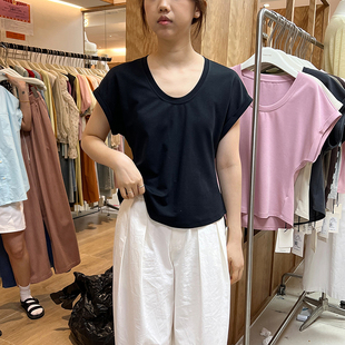 十三行女装2024夏款韩系纯色蝙蝠袖上衣收腰显瘦短袖T恤打底衫女