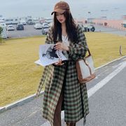 格子双面羊绒大衣女长款2023年韩版西装领过膝羊毛呢通勤外套