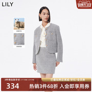 lily2023冬女装含绵羊毛时尚，条纹小香风，气质通勤短外套小个子