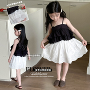 女童吊带衫套装夏装韩版洋气儿童黑夜变上衣白色蕾丝半裙夏季