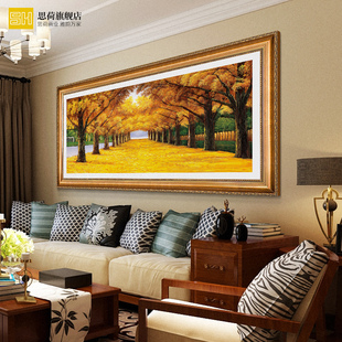 客厅装饰画沙发背景墙，装饰挂画满地黄金大道风水发财树油画寓意好