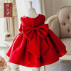 女童公主裙红色2021宝宝，周岁生日礼服，蝴蝶结大童拜年童装礼服