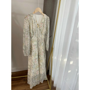 g2088韩系女神款度假风低饱和碎花，长袖雪纺裙连衣裙长裙