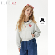 ELLEkids童装 法式休闲连帽卫衣女童秋季蝙蝠袖宽松开衫外套