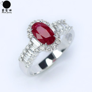 奢华天然缅甸鸽血红宝石戒指 1克拉正红色甜美G18K白金钻石手饰女