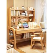 书桌书架一体可升降实木写字桌简约家用卧室电脑桌床头儿童学习桌