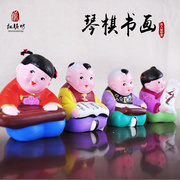 天津泥人张彩塑 琴棋书画 中国风特色娃娃摆件装饰品中式古典
