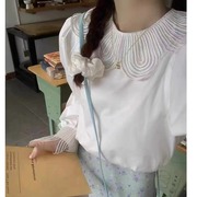 韩国东大门复古白色泡泡袖衬衣2024夏季薄防晒罩衫衬衫空调衫上衣