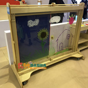 幼儿园儿童绘画涂鸦板透明双面画板，巨型站立涂鸦墙实木可檫洗