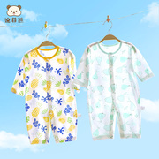 新生婴儿衣服连体衣夏装纯棉薄款，婴幼儿空调服睡衣，男宝宝外出哈衣