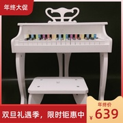 hape优雅白30键电钢琴电子琴，宝宝小钢琴木制儿童，音乐玩具可弹奏