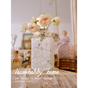 LACESHABBY复古风格刺绣蕾丝蝴蝶结方形透明玻璃花瓶桌面花器