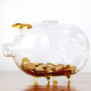 创意小猪存钱罐硬币纸币储蓄罐透明玻璃只进不出可存可取零钱男女