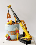 吊车蛋糕装饰摆件挖机推土机工程车儿童男孩小孩生日甜品台插件