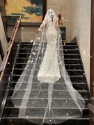 婚纱头纱女新娘白色头饰，超仙短款森系复古韩式结婚礼网红拍照