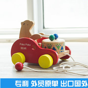 宝宝益智木制拉绳拉线，玩具儿童拖拉学步玩具，车小熊敲鼓