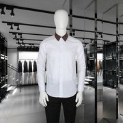 领子撞色时尚衬衫男士长袖黑白大码棉质衬衣欧美走秀衬衫潮