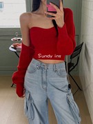 韩国东大门24新时尚气质长袖，短款针织罩衫+性感露背抹胸女