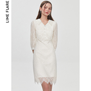 莱茵2023轻礼服别致设计感春季白色蕾丝连衣裙商场同款高级感