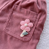 法家女童松紧腰粉色花朵口袋，条绒加绒加厚保暖粉色休闲长裤