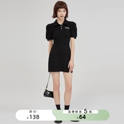 5折泡泡袖polo连衣裙，女夏季韩版显瘦修身开叉polo裙子