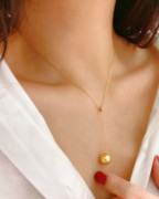 韩国流行韩国14K黄金项链女 个性简约金色珍珠挂坠可调节锁骨链