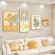 奶油风客厅装饰画小清新沙发背景墙挂画现代轻奢ins抽象花卉壁画