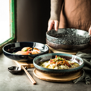 日式餐具深盘陶瓷菜盘子创意碟子，家用碗盘套装，西餐盘汤盘鱼盘盘子