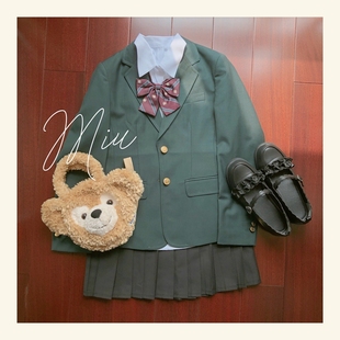 日本高中女JK西式制服墨绿色西服长袖外套正统秋冬修身小西装套装