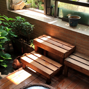 实木花架客厅落地式木凳子户外室内脚踏阳台单层防腐木盆景置物架