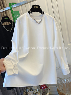 dhr黑色白色圆领棉长袖，t恤上衣女装，打底衫今年流行2023秋季