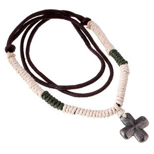 欧美外贸流行饰品 麻绳编织复古合金十字架项链 朋克士项链