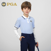 美国PGA青少年高尔夫服装春秋季长袖T恤男童衣服假两件学院风童装