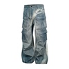 acyclereturn23aw喷色做旧多口袋，水洗宽松直筒牛仔裤