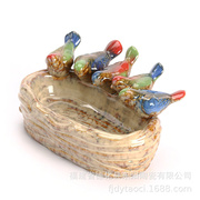 创意陶瓷工艺品果盘家用摆设，瓷器摆件青瓷，小鸟糖果盘水果茶盘