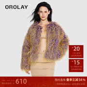 OROLAY欧绒莱23年冬季白鸭绒保暖仿皮草毛毛外套加厚羽绒服女