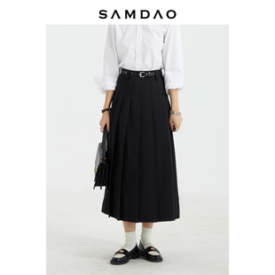 SAMDAO 送皮带经典款中长款百褶裙半裙半身裙百搭高腰显瘦秋裙子