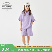 日本LIVHEART女童POLO衫短袖运动套装女儿童休闲短裤套装中大童夏