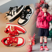 国风鞋子女童运动鞋2024春季单鞋，中大童男童古风红色儿童板鞋