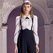 VJC OLIVIA春夏白色短款收腰衬衫镂空设计小众长袖上衣女