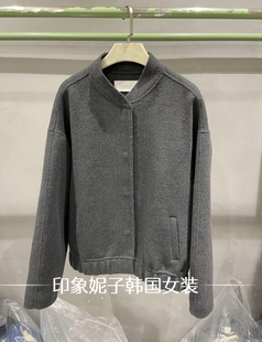 韩国2023冬季舒适时髦设计感单排扣羊绒大衣外套女